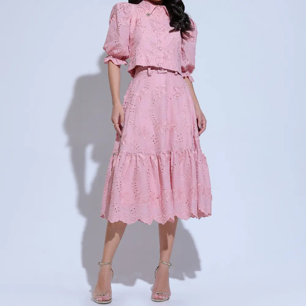 Conjunto Feminino Richelieu 3D Rosa Bordado Luma - FL22