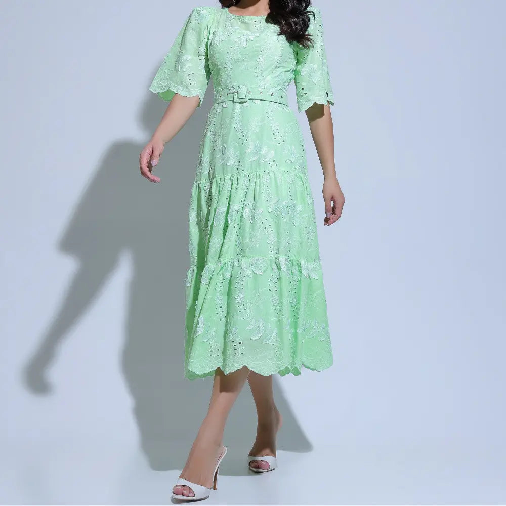 Vestido Feminino Laise Bordado 3D Verde Menta Bordado Núbia - FL27