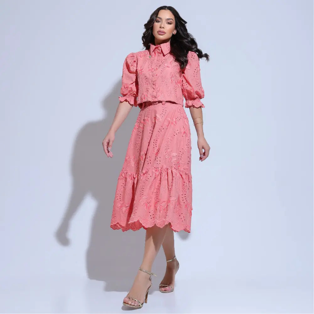 Conjunto Feminino Richelieu 3D Coral Bordado Luma - FL24