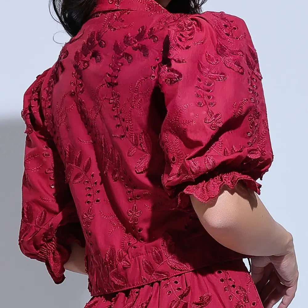 Conjunto Feminino Richelieu 3D Vermelho Bordado Luma - FL23