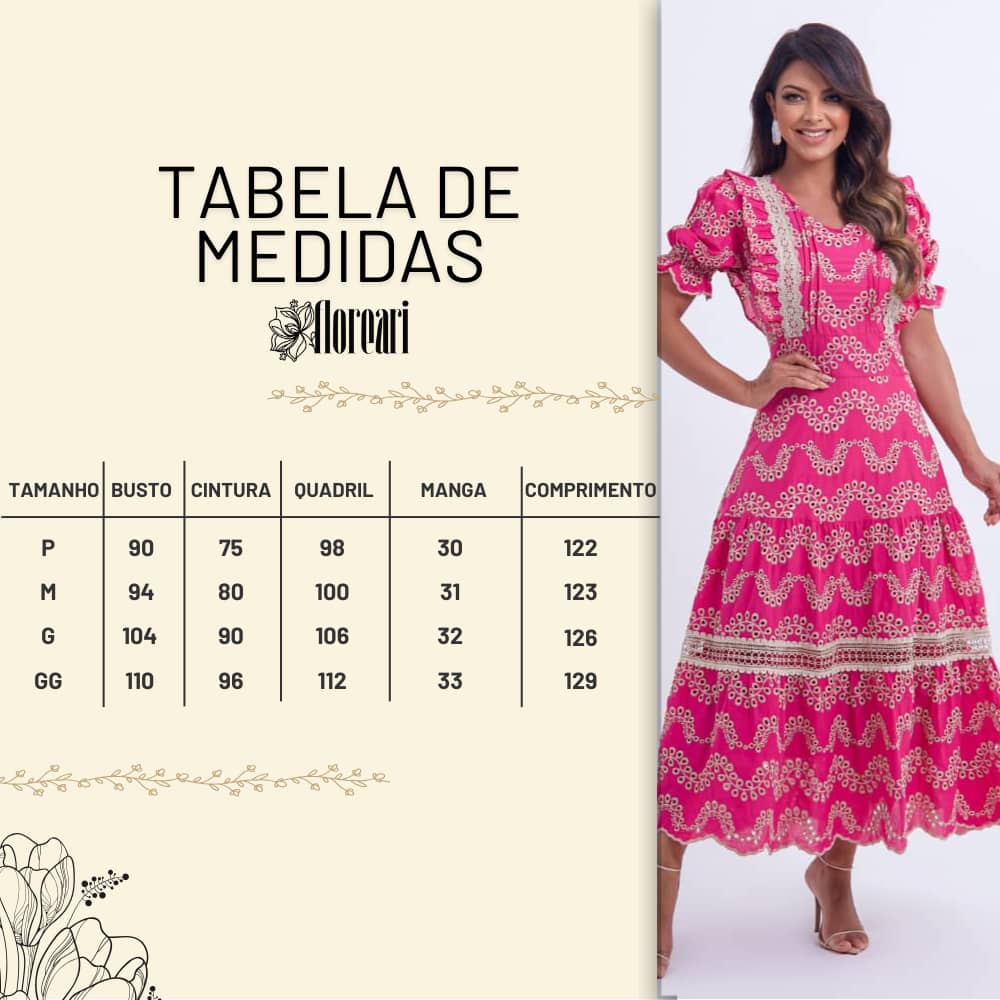 Vestido Feminino Bordado Pink Rosana - FL09