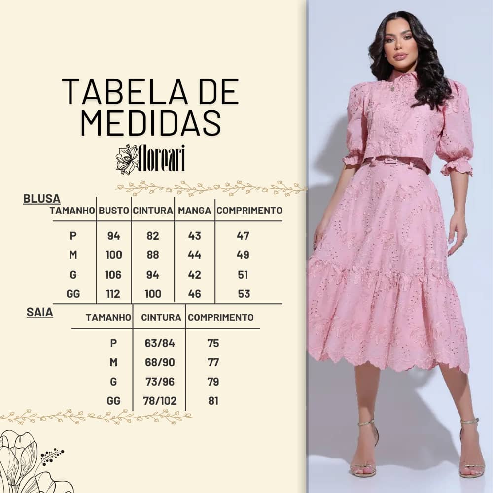 Conjunto Feminino Richelieu 3D Rosa Bordado Luma - FL22